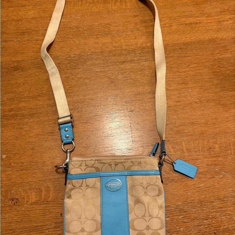 Coach Beige and Sky Blue Shoulder Bag
